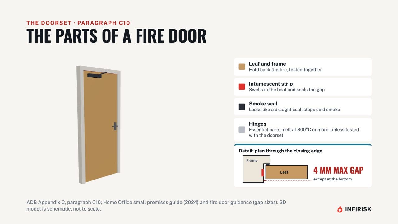 The parts of a fire door: diagram from the INFIRISK video